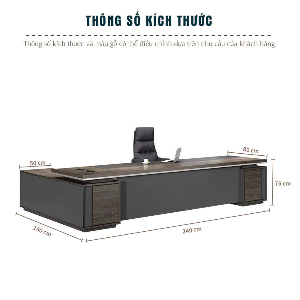 bàn giám đốc khối lớn, bàn hiện đại FGBGD064, nội thất lãnh đạo, bàn giám đốc MDF Melamin