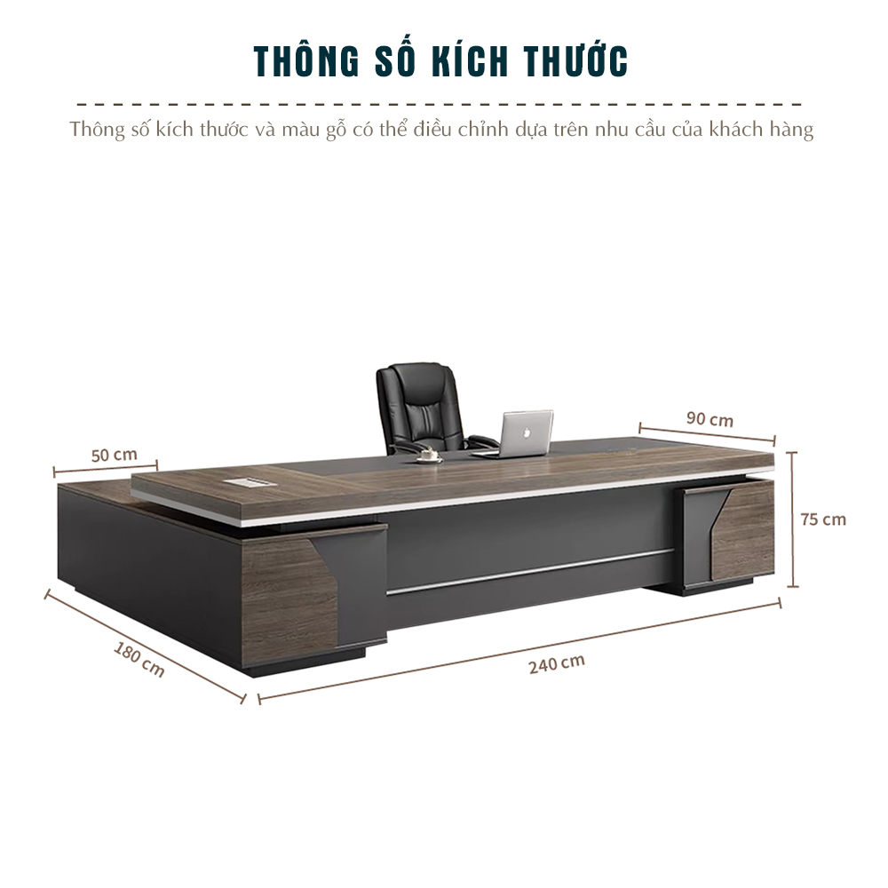 bàn giám đốc FGBGD071, bàn điều hành kích thước lớn, bàn gỗ MDF phủ Melamin, BK HOME