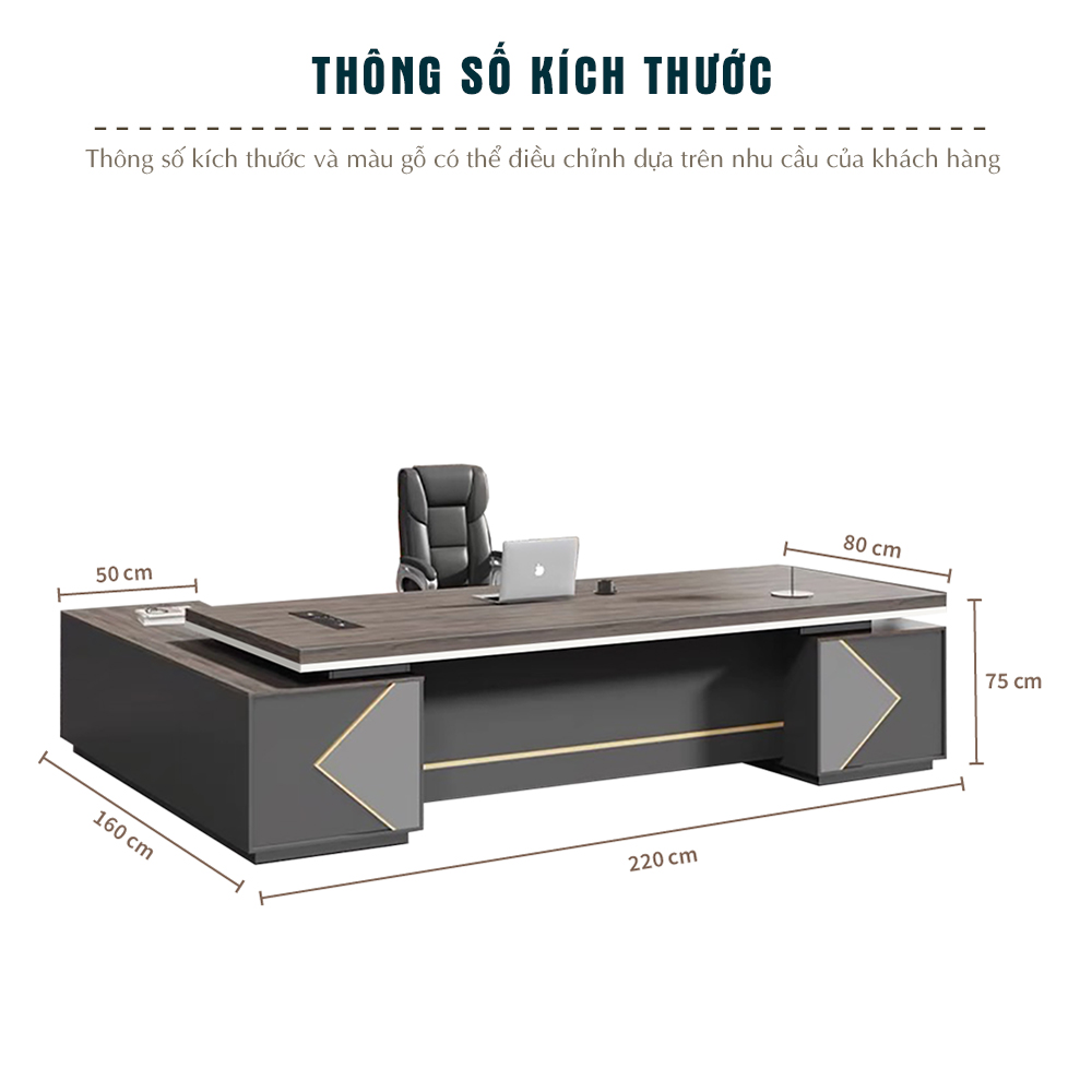 bàn giám đốc có ngăn kéo, bàn làm việc rộng, bàn gỗ MDF, nội thất văn phòng cao cấp, FGBGD074