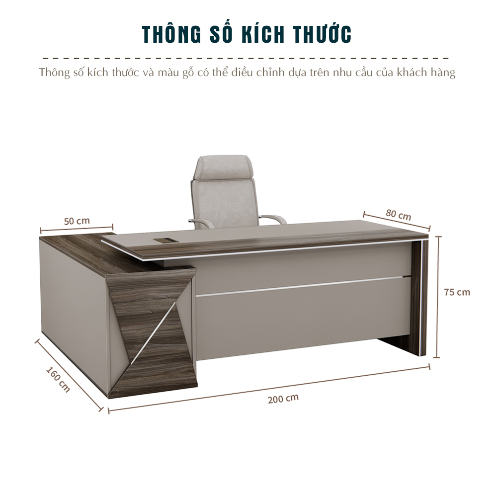 bàn giám đốc FGBGD086, nội thất văn phòng BK HOME, MDF phủ Melamin, bàn lãnh đạo hiện đại