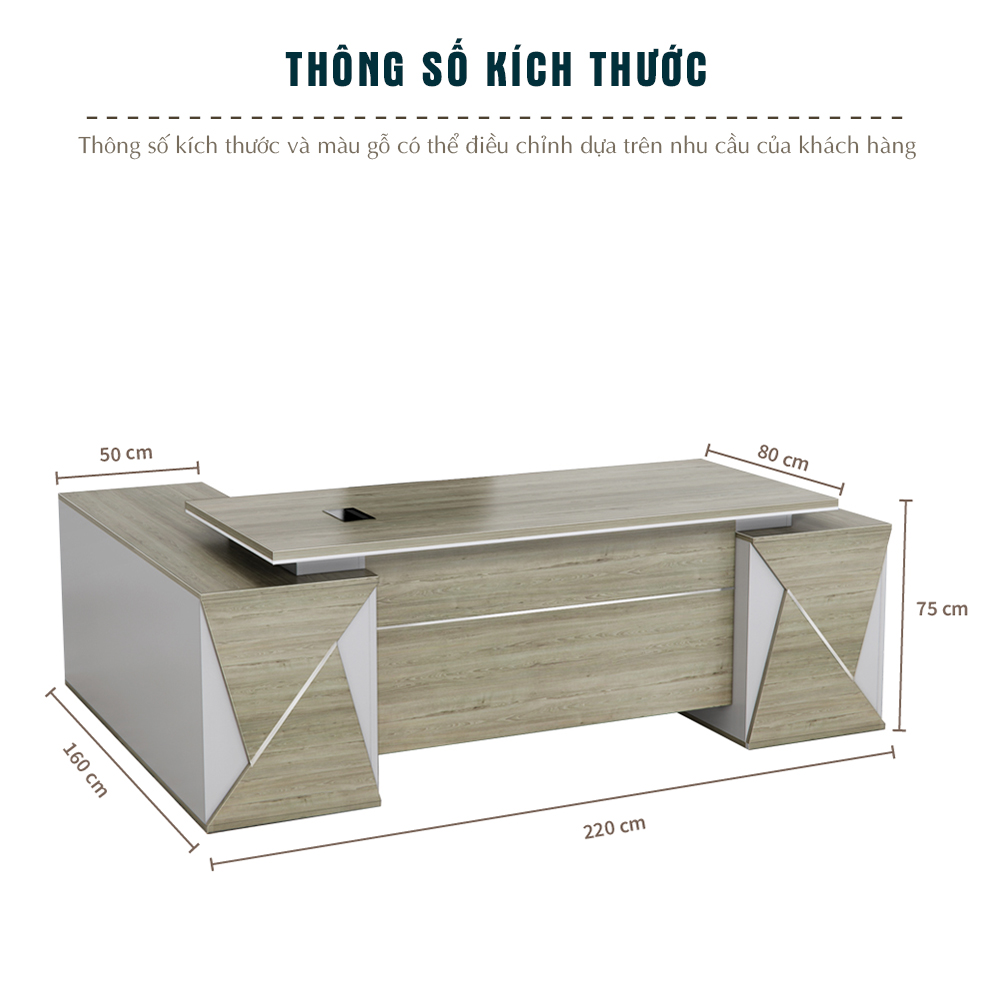 kích thước bàn giám đốc, thông số bàn FGBGD087, bàn gỗ MDF phủ Melamin, nội thất văn phòng BK HOME