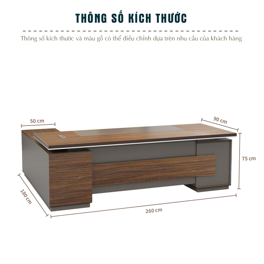 thông số bàn FGBGD088, kích thước bàn giám đốc, nội thất văn phòng BK HOME, bàn MDF phủ Melamin