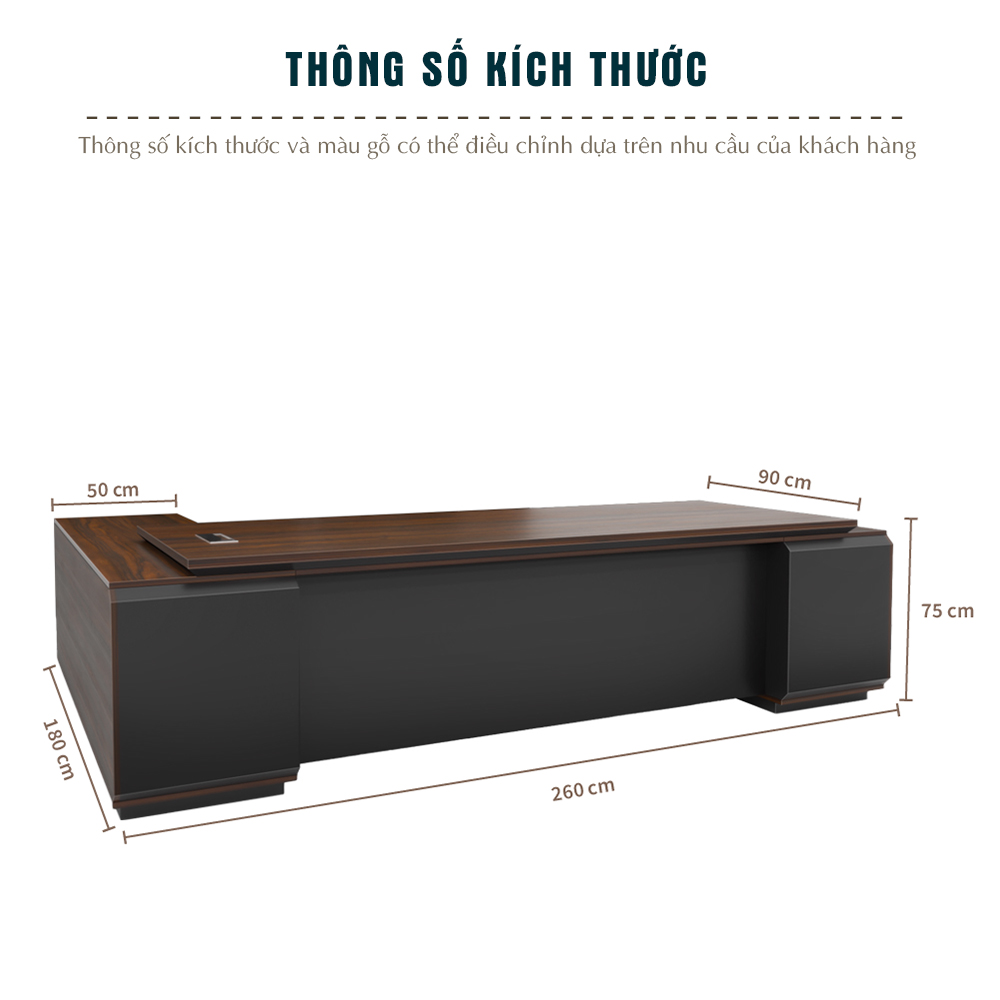 kích thước bàn giám đốc, FGBGD089 chi tiết, bàn MDF phủ Melamin, nội thất văn phòng BK HOME